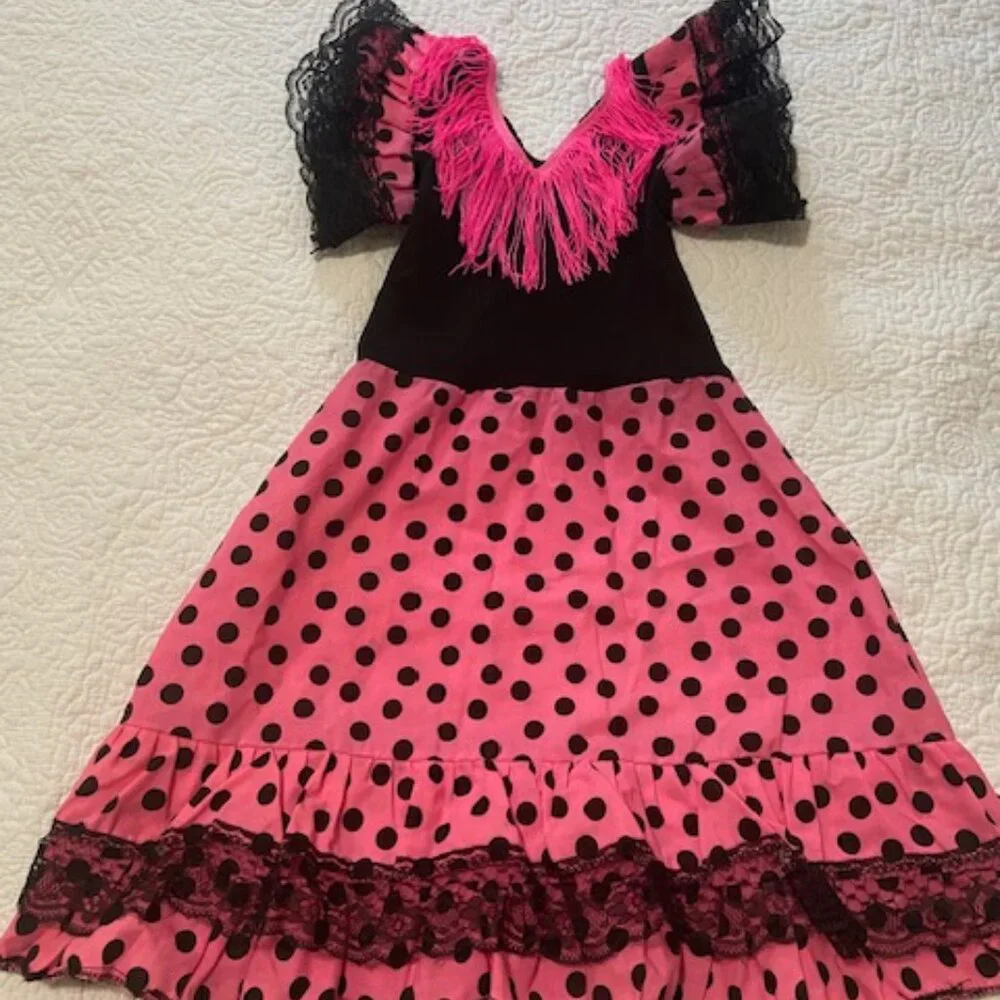 From Spain - Spanish Flamenco Dress Costume Hot Pink & Black Size 8 (Kids)